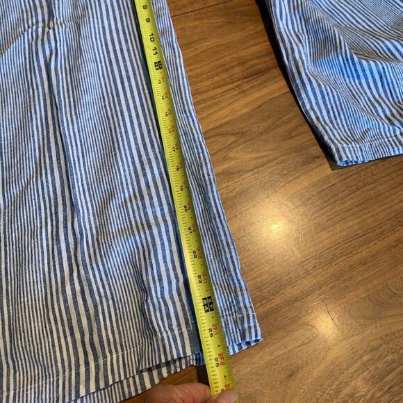 Pant, wide leg, med rise, cotton/linen, EUC, Sz L, navy wht stripe - Picture 8 of 16